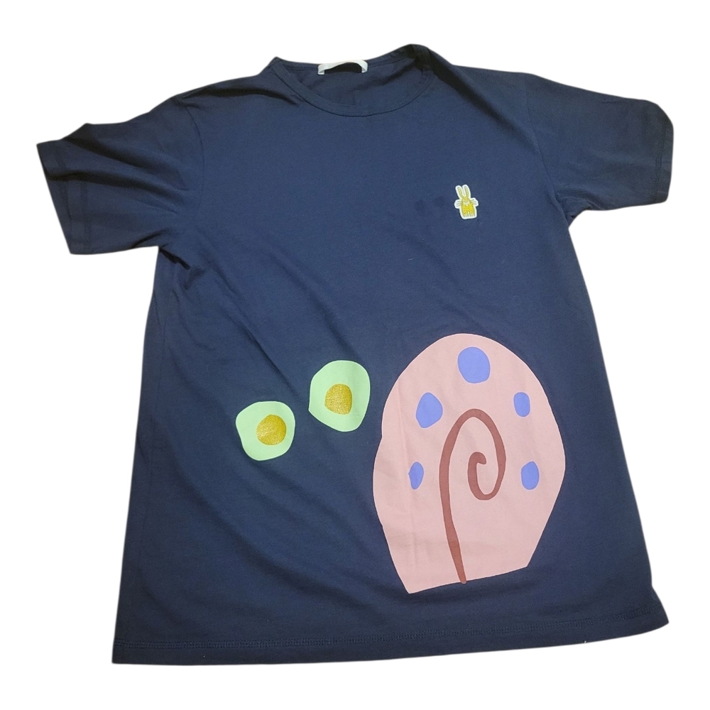 Navy Blue Graphic Tee with Snail Design